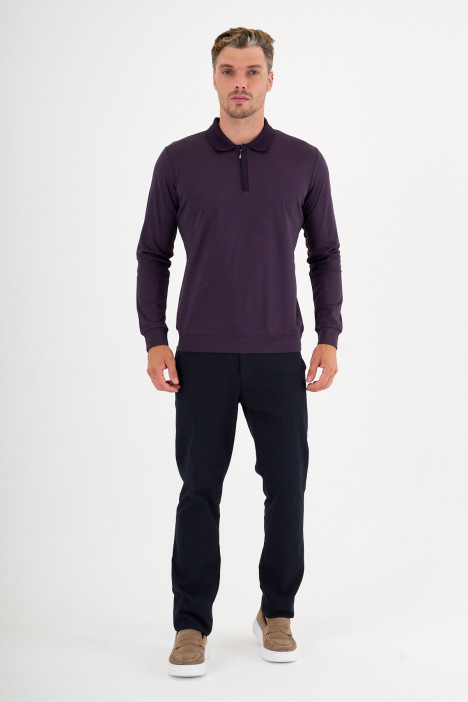 Dark Purple Mercerised Placket Zip Polo
