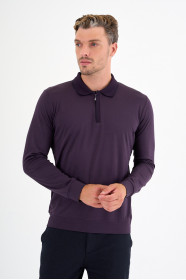 Dark Purple Mercerised Placket Zip Polo