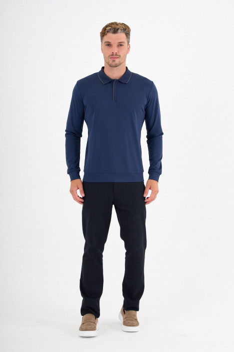 Marine Mercerised Placket Zip Polo