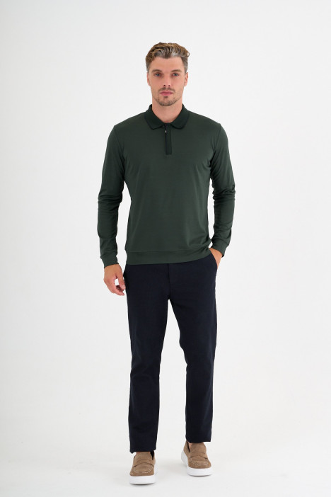 Bottle Green Mercerised Placket Zip Polo