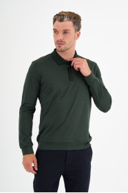 Bottle Green Mercerised Placket Zip Polo