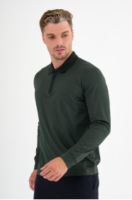 Bottle Green Mercerised Placket Zip Polo
