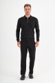 Black Mercerised Contrast Collar Zip Polo