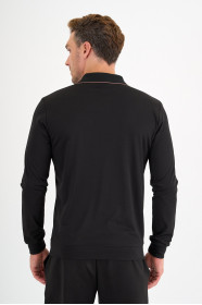 Black Mercerised Contrast Collar Zip Polo