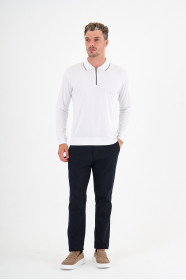 White Mercerised Contrast Collar Zip Polo