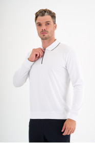 White Mercerised Contrast Collar Zip Polo