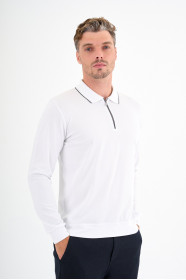 White Mercerised Contrast Collar Zip Polo