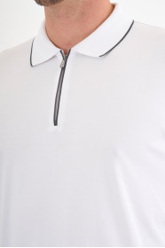 White Mercerised Contrast Collar Zip Polo