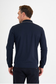 Navy Mercerised Contrast Collar Zip Polo
