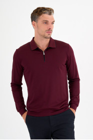 Burgundy Mercerised Contrast Collar Zip Polo