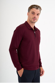 Burgundy Mercerised Contrast Collar Zip Polo
