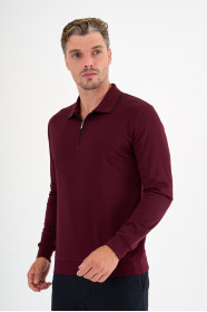 Burgundy Mercerised Contrast Collar Zip Polo
