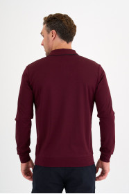 Burgundy Mercerised Contrast Collar Zip Polo