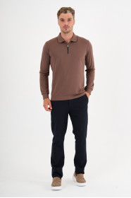 Mink Mercerised Contrast Collar Zip Polo