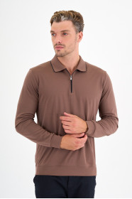Mink Mercerised Contrast Collar Zip Polo