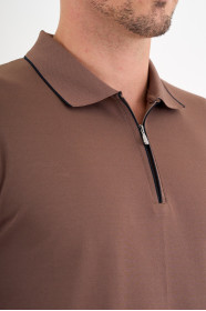 Mink Mercerised Contrast Collar Zip Polo