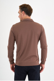 Mink Mercerised Contrast Collar Zip Polo