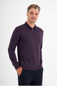 Dark Purple Mercerised Contrast Collar Zip Polo
