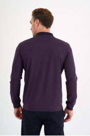 Dark Purple Mercerised Contrast Collar Zip Polo