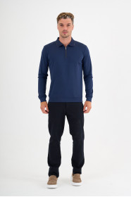 Marine Mercerised Contrast Collar Zip Polo