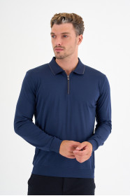 Marine Mercerised Contrast Collar Zip Polo
