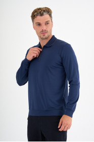 Marine Mercerised Contrast Collar Zip Polo