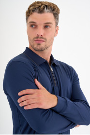 Marine Mercerised Contrast Collar Zip Polo