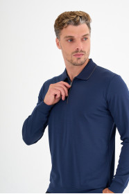 Marine Mercerised Contrast Collar Zip Polo
