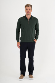Bottle Green Mercerised Contrast Collar Zip Polo