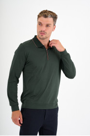 Bottle Green Mercerised Contrast Collar Zip Polo