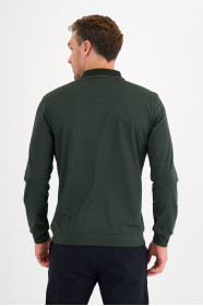 Bottle Green Mercerised Contrast Collar Zip Polo