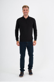 Black Mercerised Long Sleeve Zip Polo