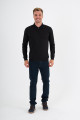 Black Mercerised Long Sleeve Zip Polo