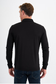 Black Mercerised Long Sleeve Zip Polo