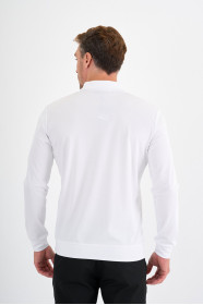 White Mercerised Long Sleeve Zip Polo