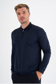 Navy Mercerised Long Sleeve Zip Polo