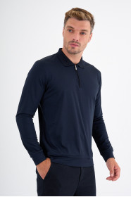 Navy Mercerised Long Sleeve Zip Polo