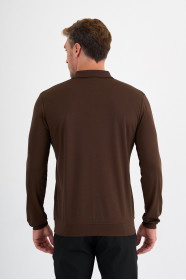 Brown Mercerised Long Sleeve Zip Polo
