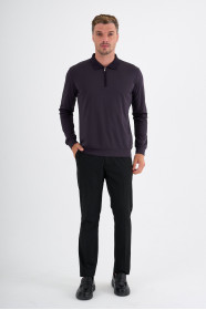 Purple Mercerised Long Sleeve Zip Polo