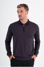 Purple Mercerised Long Sleeve Zip Polo