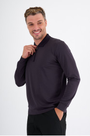Purple Mercerised Long Sleeve Zip Polo