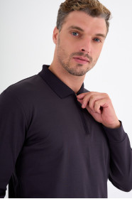 Purple Mercerised Long Sleeve Zip Polo