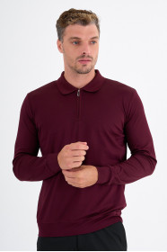 Burgundy Mercerised Long Sleeve Zip Polo