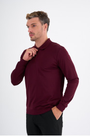 Burgundy Mercerised Long Sleeve Zip Polo