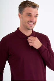 Burgundy Mercerised Long Sleeve Zip Polo