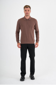 Mink Mercerised Long Sleeve Zip Polo