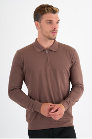 Mink Mercerised Long Sleeve Zip Polo