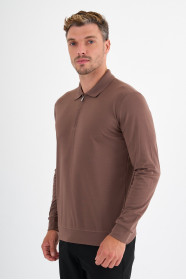 Mink Mercerised Long Sleeve Zip Polo