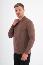 Mink Mercerised Long Sleeve Zip Polo