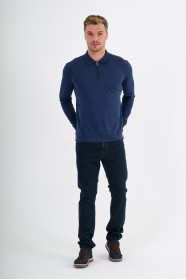 Marine Mercerised Long Sleeve Zip Polo